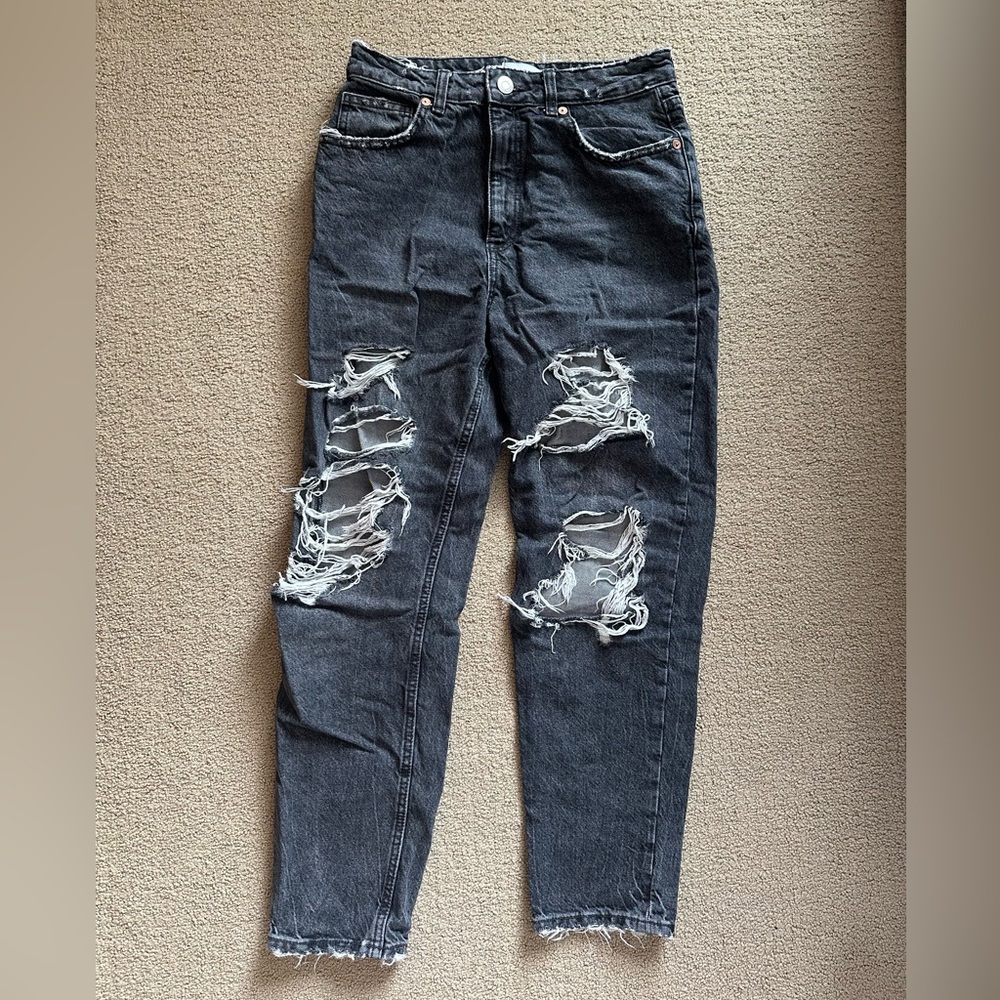 Zara black wash ripped mom jeans size 6 excellent condition